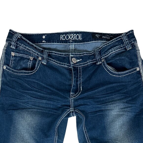 Rock & Roll Boot Cut Jeans Women's Western Cowgirl Low Rise Denim, 31/32 - Picture 3 of 16